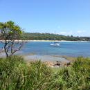 Jibbon Beach, Port Hacking: 4 pink courtesy mooring balls.  Easy beach landing, beautiful white sand, hiked in the bush up a questionable trail and then a hike along the coast to,see Aboriginal carvings.  Good information at carving sites.